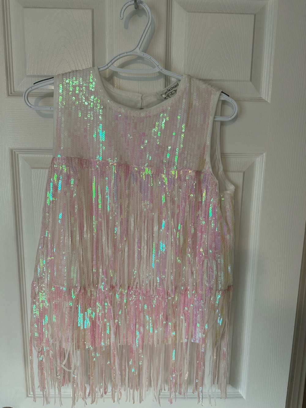 DAVI & DANI Iridescent Sequin Fringe Tank Top